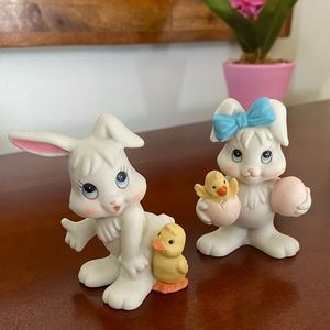 Bunnies, adorable porcelain pair of bunnies